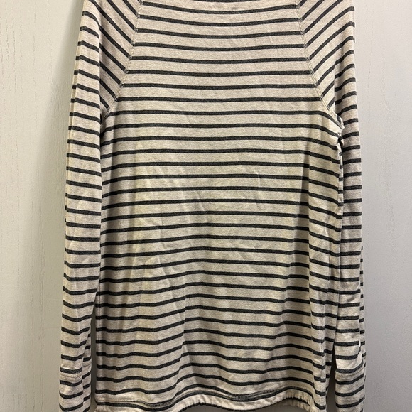 Ruff Hewn Long Sleeve shirt. Tan with Gray horizontal stripes. Drawstring bottom - Picture 8 of 8